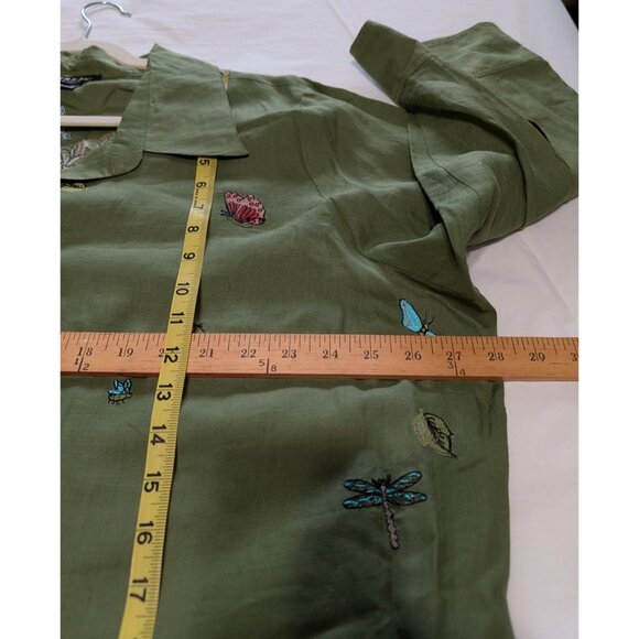 Citron Santa Monica 3X Green Button-Up Embroidered Ramie Tunic Top Boho Artsy - Picture 15 of 16